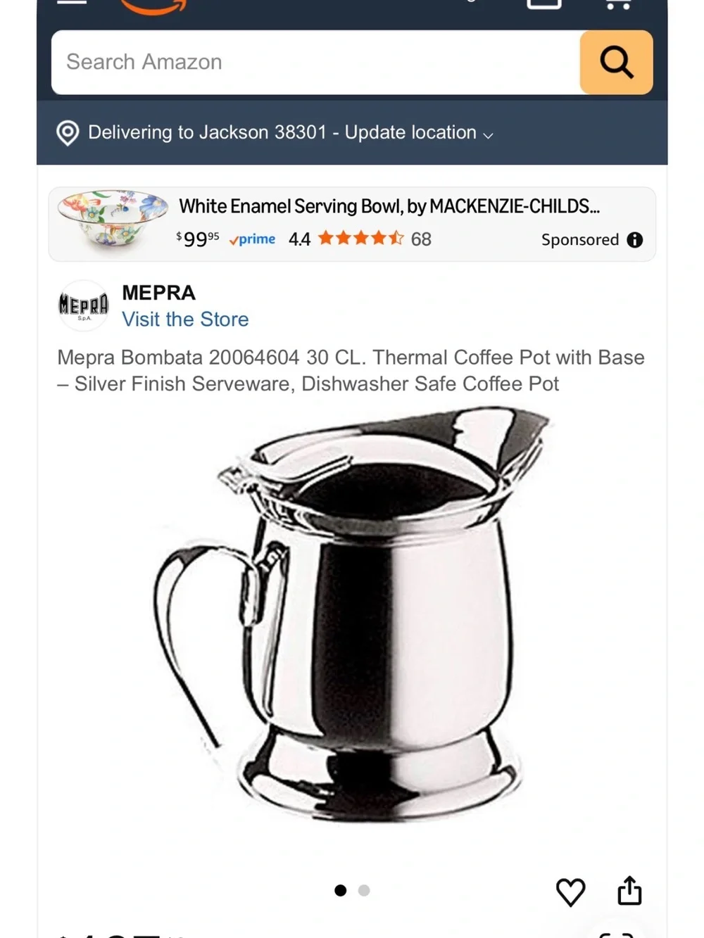 💠Good MEPRA Stainless Steel Creamer “18/10”, Approx 4.5”x4”, 30 Centilitres